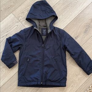 New Gap Kids Navy Blue Hooded Fleece Lined Windbreaker Coat Jacket S Regular
